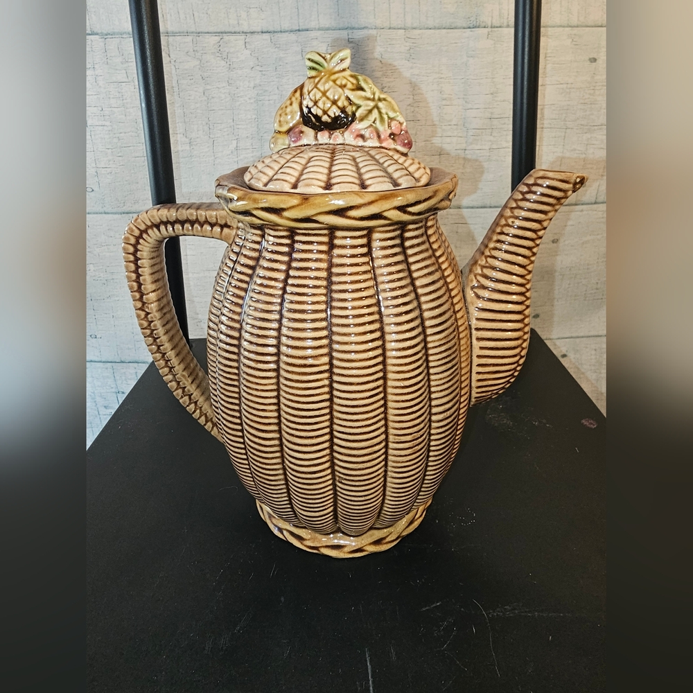 Tilso Rustic Wicker-Style Ceramic Tea Pot - Picture 3 of 9